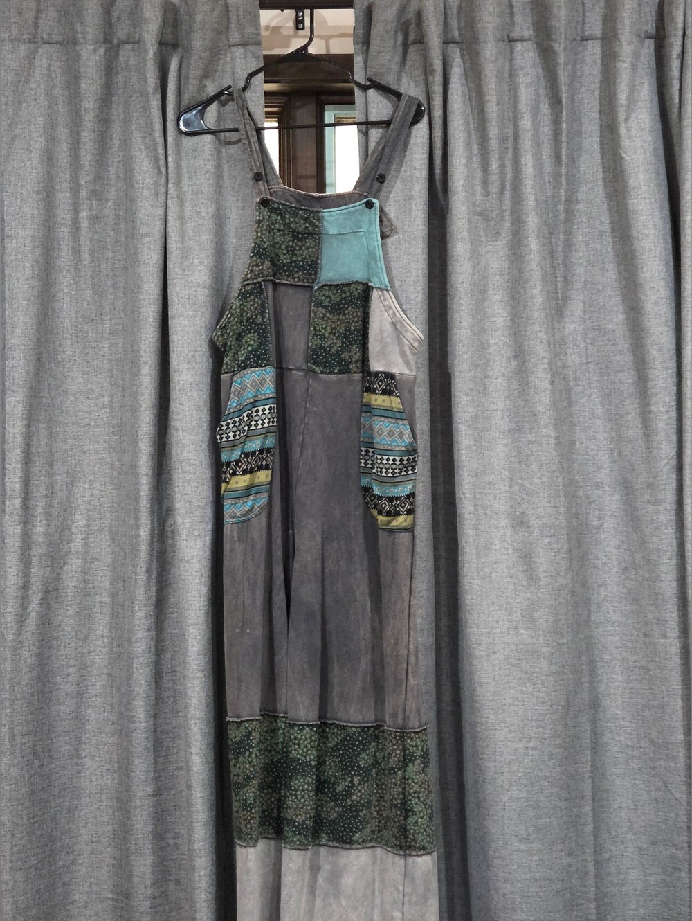 Boho Patchwork Rompee in Teal and Gray